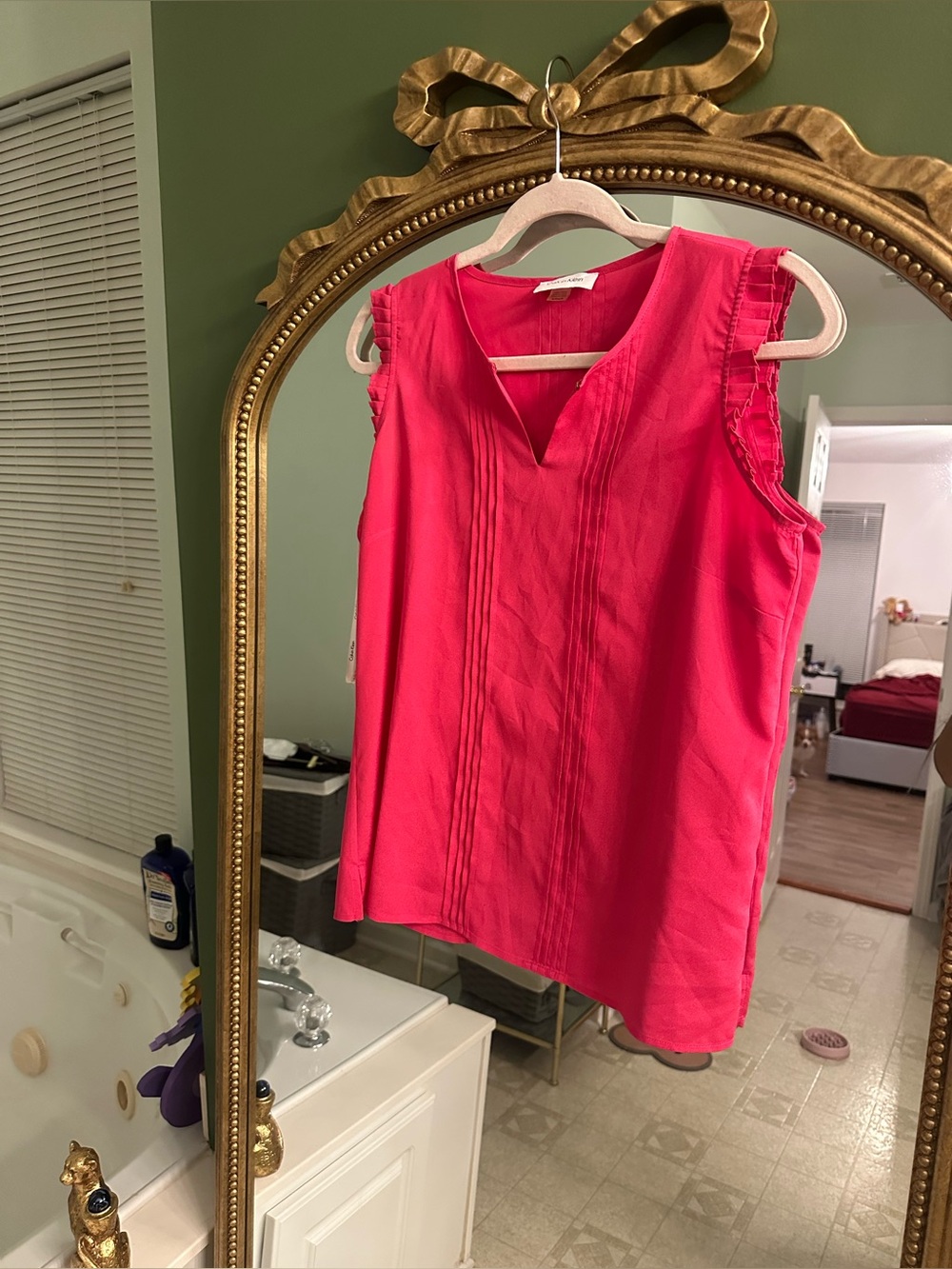 Calvin Klein Hot Pink Sleeveless V-Neck Pintuck Top